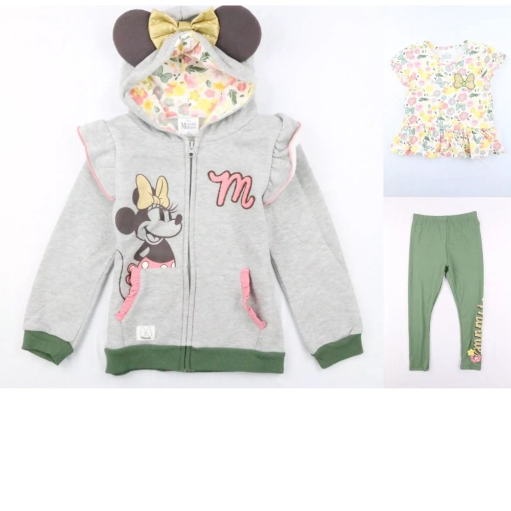 NWT DISNEY Minnie Mouse toddler 3 pc set -5T with gold bow& Minnie ears